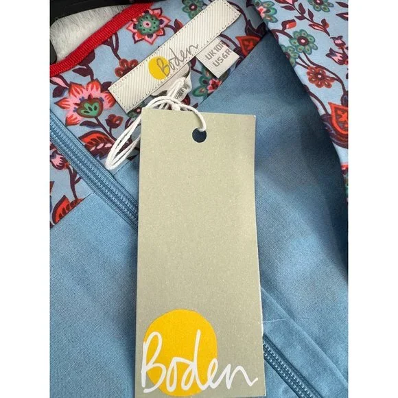 New Boden Size 6R V-Neck Contrast Detail Dress Dusty Blue, Terrace Bud Summer - Picture 4 of 15